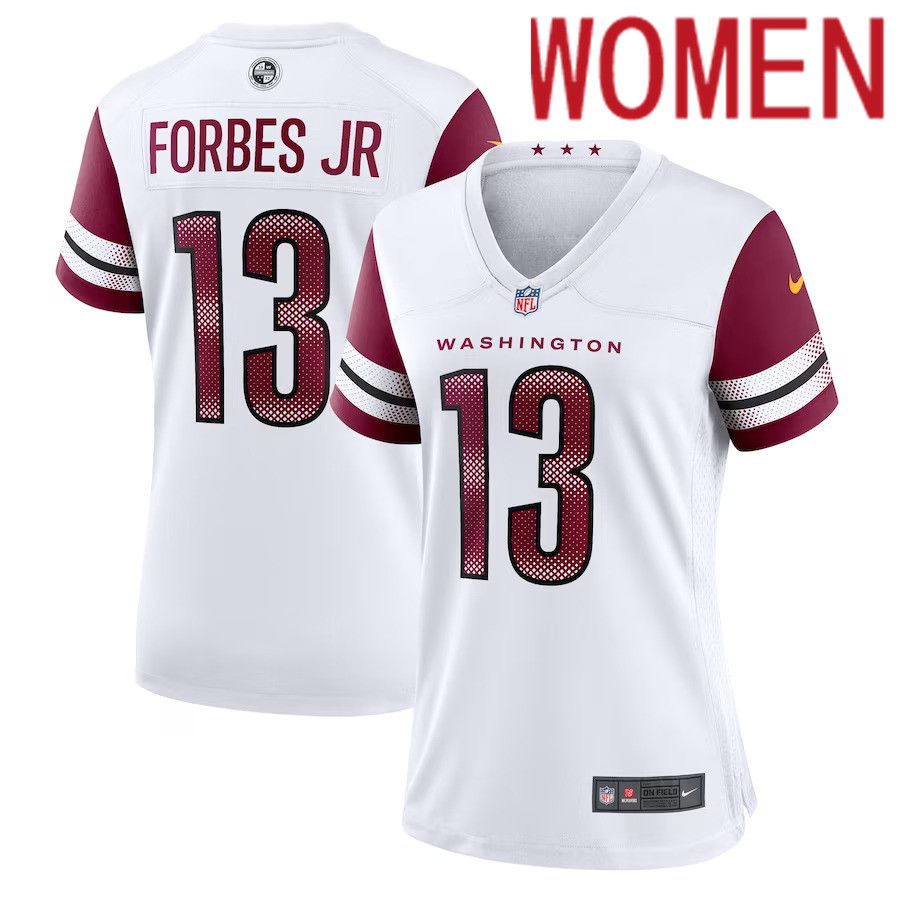 Women Washington Commanders #13 Emmanuel Forbes Jr. Nike White Away Game NFL Jersey->women nfl jersey->Women Jersey